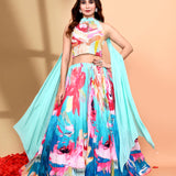 Ombre Blue Satin Crepe Floral Lehenga Set