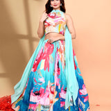 Ombre Blue Satin Crepe Floral Lehenga Set