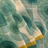 White And Green Georgette Printed Saree With Floral Jaal Design