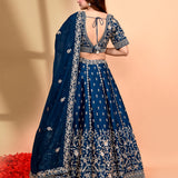 Deep Blue Raw Silk Embroidered Lehenga Set