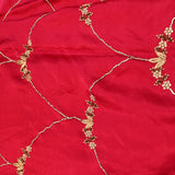 Regal Red Silk Saree With Gold & Silver Embroidered Butti & Jaal Design With Beadwork