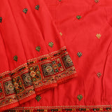 Vibrant Red Embroidered Saree With Scattered Gold Butti & Ornate Embroidered Border