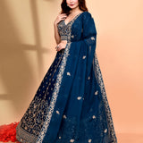 Deep Blue Raw Silk Embroidered Lehenga Set
