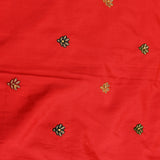 Vibrant Red Embroidered Saree With Scattered Gold Butti & Ornate Embroidered Border
