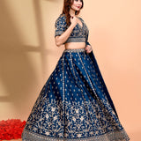 Deep Blue Raw Silk Embroidered Lehenga Set