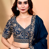 Deep Blue Raw Silk Embroidered Lehenga Set