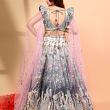 Grey Ombre Dupion Silk Floral Lehenga Set