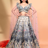 Grey Ombre Dupion Silk Floral Lehenga Set