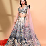 Grey Ombre Dupion Silk Floral Lehenga Set