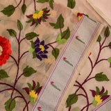 Nude Embroidered Organza Saree With Multicolour Florals