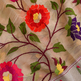 Nude Embroidered Organza Saree With Multicolour Florals