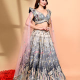 Grey Ombre Dupion Silk Floral Lehenga Set