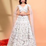 Soft Pastel Net Embroidered Floral Bridal Lehenga Set