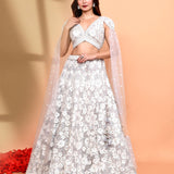 Soft Pastel Net Embroidered Floral Bridal Lehenga Set