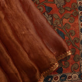 Elegant Terracotta Cotton Saree With Navy, Olive & Gold Paisley Floral Print & Ornate Border