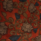 Elegant Terracotta Cotton Saree With Navy, Olive & Gold Paisley Floral Print & Ornate Border