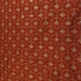 Elegant Terracotta Cotton Saree With Navy, Olive & Gold Paisley Floral Print & Ornate Border