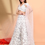 Soft Pastel Net Embroidered Floral Bridal Lehenga Set