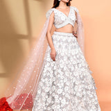 Soft Pastel Net Embroidered Floral Bridal Lehenga Set