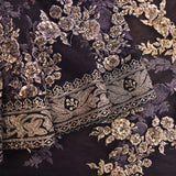 Luxurious Black Net Saree With All-Over Gold Embroidered Floral Design & Sequin Embellishment