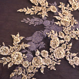 Luxurious Black Net Saree With All-Over Gold Embroidered Floral Design & Sequin Embellishment