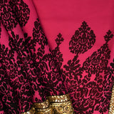 Stunning Bright Pink Georgette Saree With Black Lace Embroidered Pallu & Gold Sequin Border