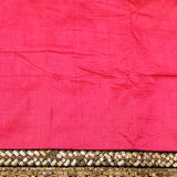 Stunning Bright Pink Georgette Saree With Black Lace Embroidered Pallu & Gold Sequin Border