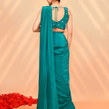 Teal Green Crepe Silk Draped Saree