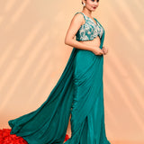Teal Green Crepe Silk Draped Saree