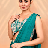 Teal Green Crepe Silk Draped Saree