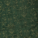 Elegant Forest Green Cotton Designer Saree With White Bandhani Tie-Dye Scalloped Pattern & Gold Embroidered Border
