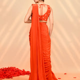 Reddish Orange Crepe Silk Draped Saree