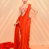 Reddish Orange Crepe Silk Draped Saree