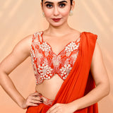 Reddish Orange Crepe Silk Draped Saree