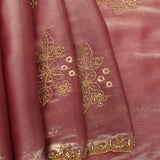 Elegant Mauve Tissue Designer Saree With Embroidery Border