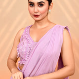 Soft Lilac Georgette Draped Saree