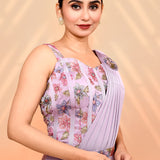 Soft Lavender Satin Silk Floral Draped Saree