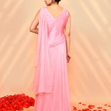 Flamingo Pink Crepe Silk Solid Draped Saree