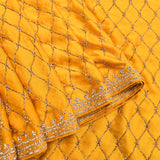 Radiant Golden Yellow Organza Saree With Silver Beaded Diamond Lattice Pattern