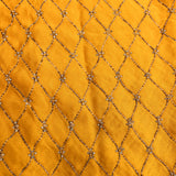 Radiant Golden Yellow Organza Saree With Silver Beaded Diamond Lattice Pattern