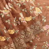 Brown Organza Handcrafted Saree Featuring Shikargah Embroidery With Gold Zari Work