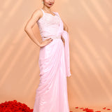 Pearl Pink Tissue Silk Embroidered Draped Saree