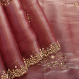 Mauve Pink Designer Tissue Saree With Hand-Embroidered Floral & Gold Zari Work
