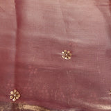 Mauve Pink Designer Tissue Saree With Hand-Embroidered Floral & Gold Zari Work