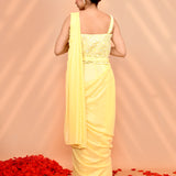 Soft Yellow Tissue Silk Embroidered Draped Saree