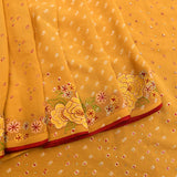 Yellow Georgette Printed Saree With Bandhani Design