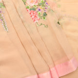 Beige Organza Designer Saree With Floral Embroidery