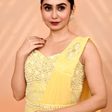 Soft Yellow Tissue Silk Embroidered Draped Saree