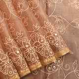 Peach Organza Tissue Designer Saree With Gold Zari Border