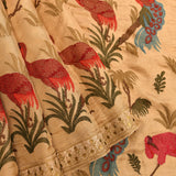 Elegant Beige Organza Tissue Saree With Hand-Embroidered Mughal Birds & Botanical Design